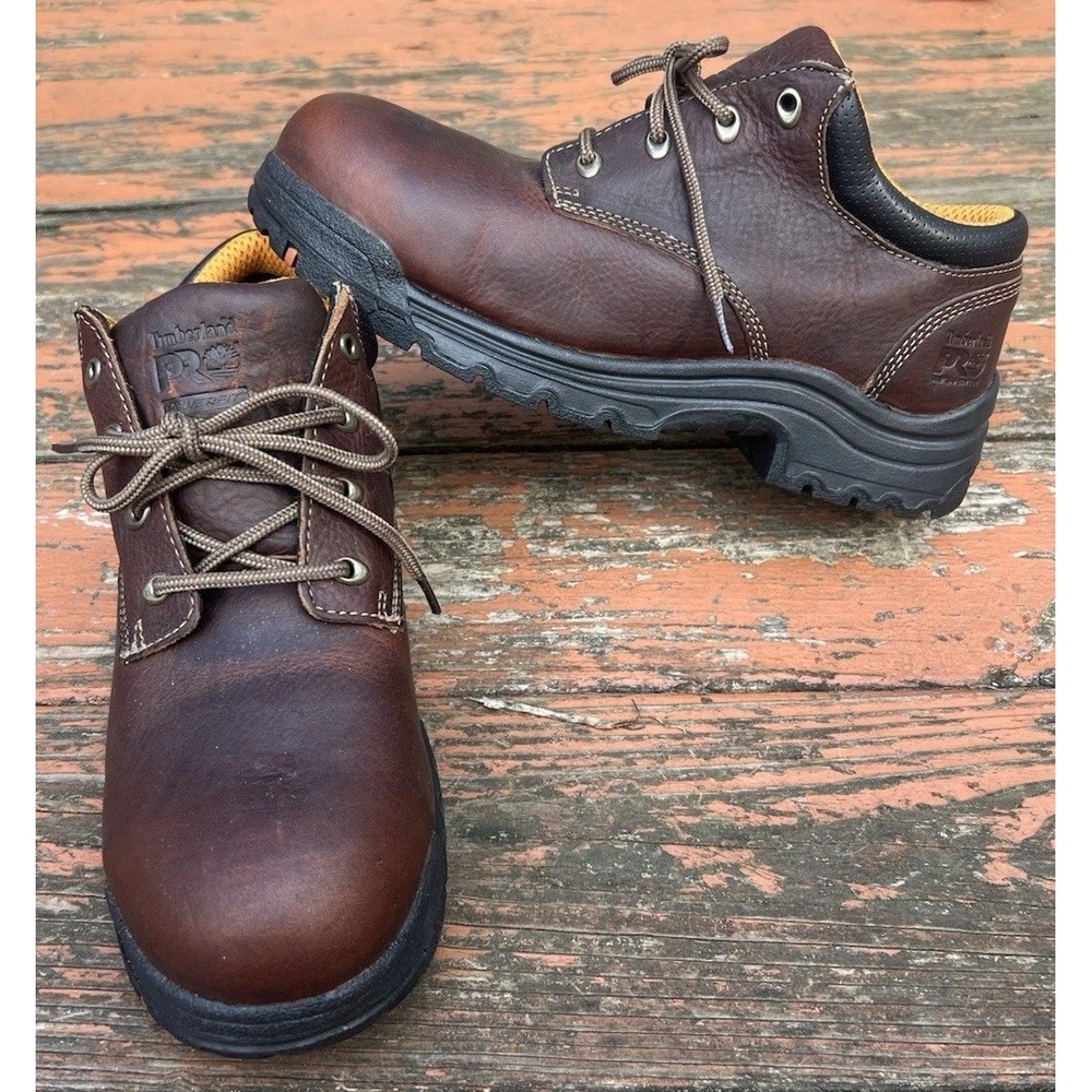 Timberland PRO TiTAN 47028 Mens 9.5M Brown Leather Alloy Toe Work Shoes EH